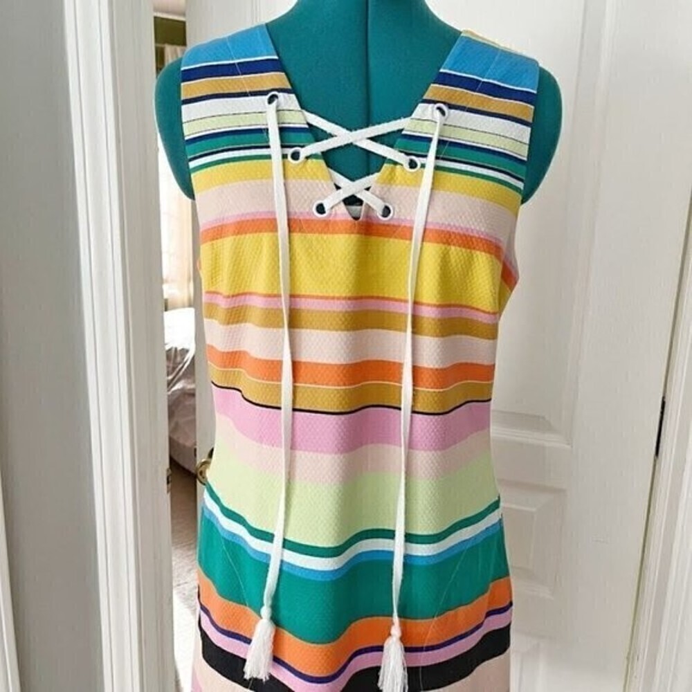 Tracy Reese x Anthropologie Coastal Casual Stripe Sleeveless Shift Dress XKNL17 - Picture 5 of 13